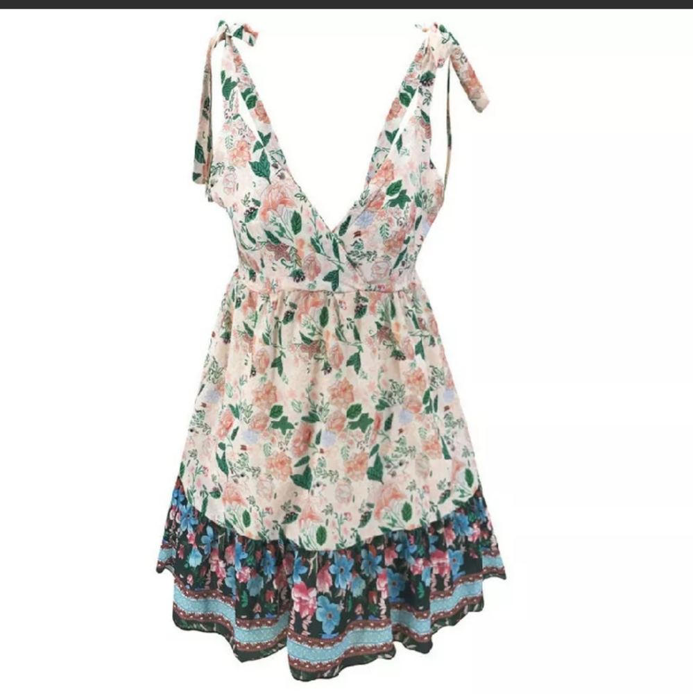 Boho summer floral printed mini dress